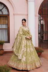 Bright Green Tissue Floral Embroidered Lehenga Set