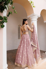 Lilac Tissue Dabka Hand Embroidered Lehenga Set