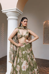 Modern lehengas with luminous prints and ethereal elegance.