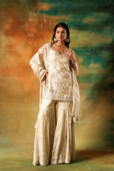 Ivory Georgette Shirt Sharara with Multicolor Embroidery Work