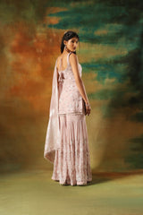 Onion Pink Georgette Shirt Sharara with Embroidered Detailing