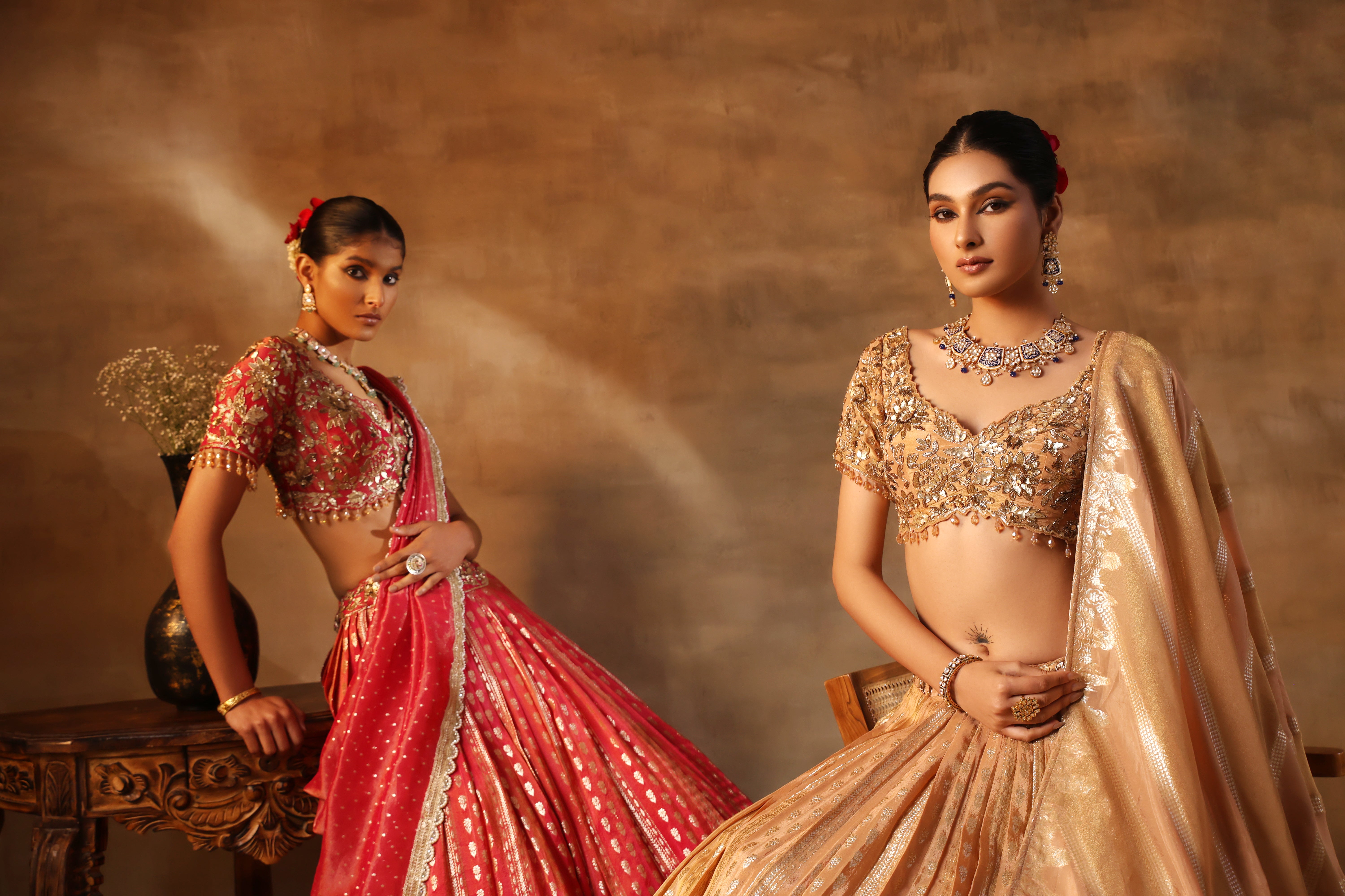 Gold Tissue jacquard Embroidered Lehenga Choli