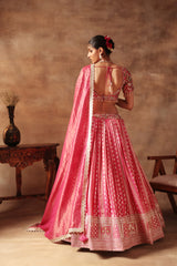 Magenta Tissue jacquard Embroidered Lehenga Choli