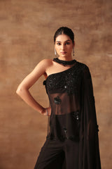 Black Bicecut Georgette Embroidered Shirt Sharara