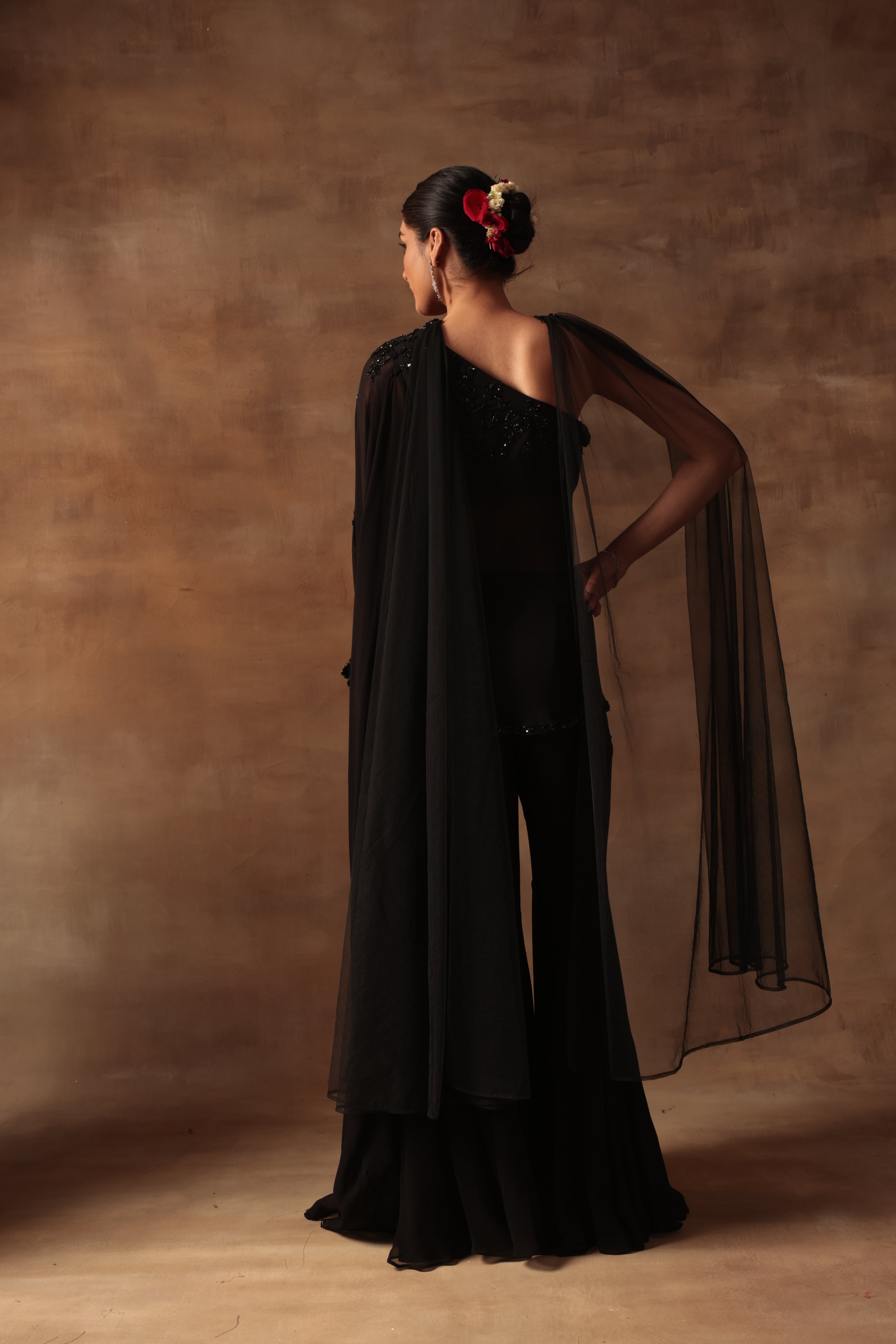 Black Bicecut Georgette Embroidered Shirt Sharara