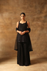 Black Tone On Tone Embroidered Shirt Sharara