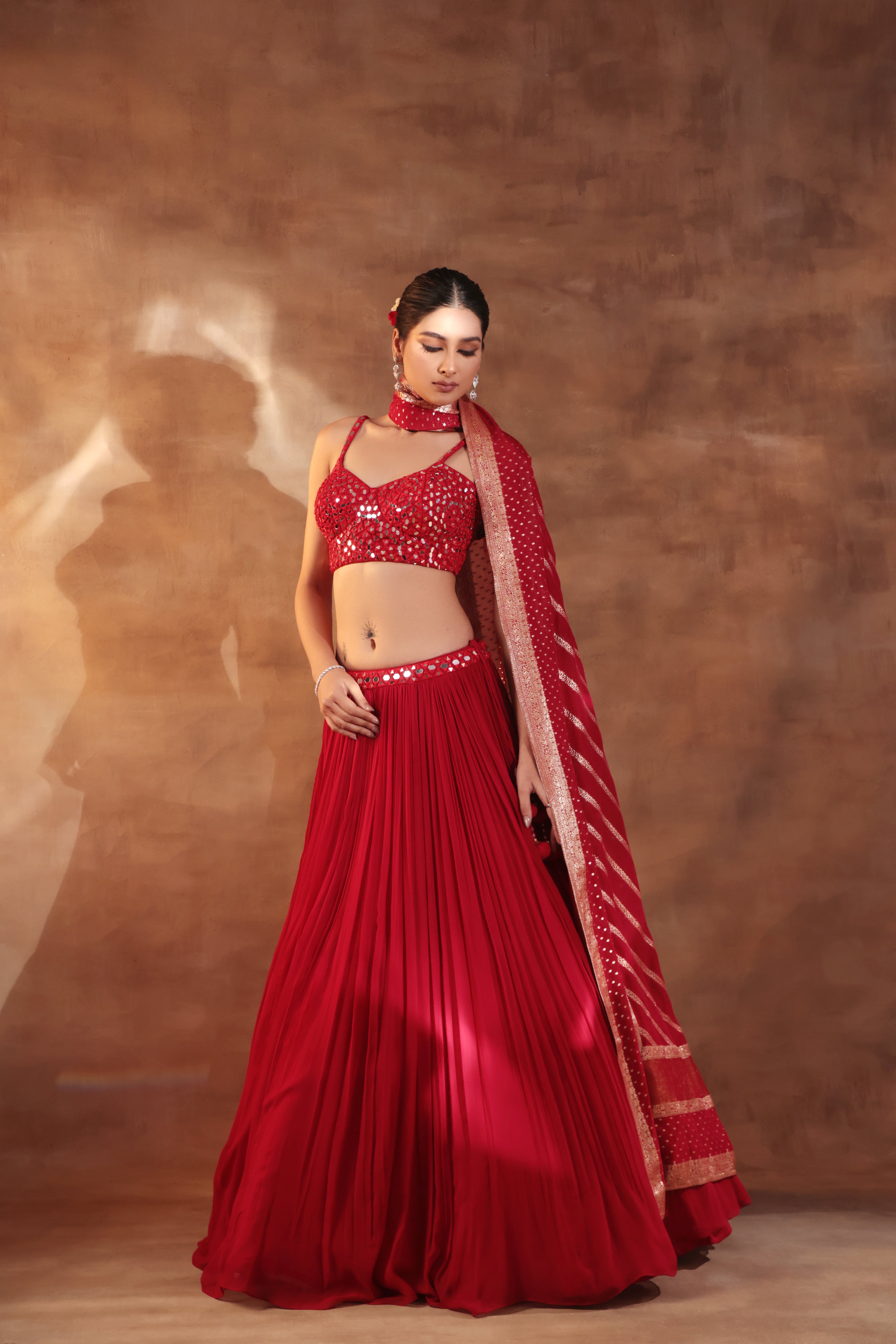 Red Mirror Work Lehenga for Weddings & Festive Wear