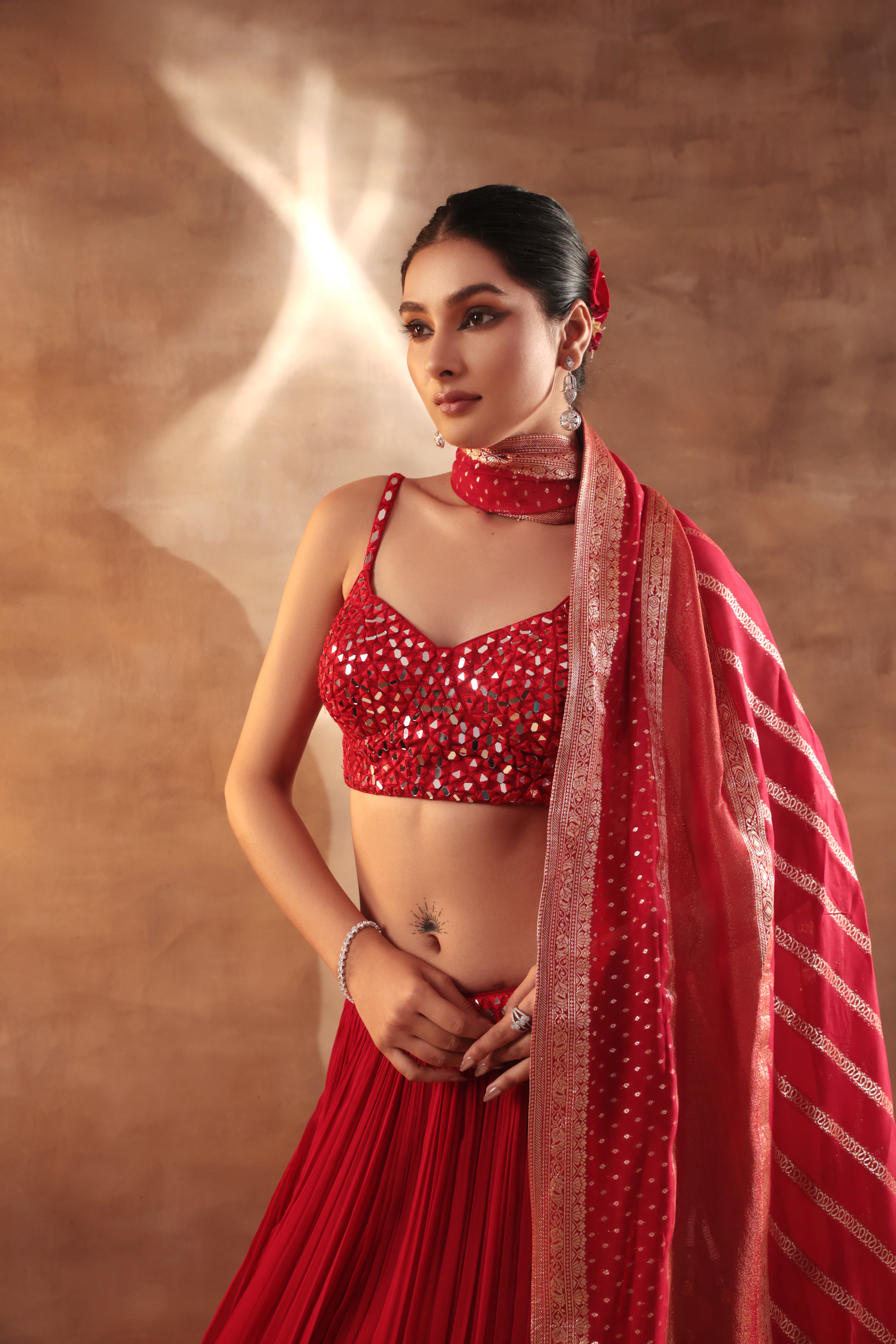 Red Mirror Work Lehenga for Weddings & Festive Wear