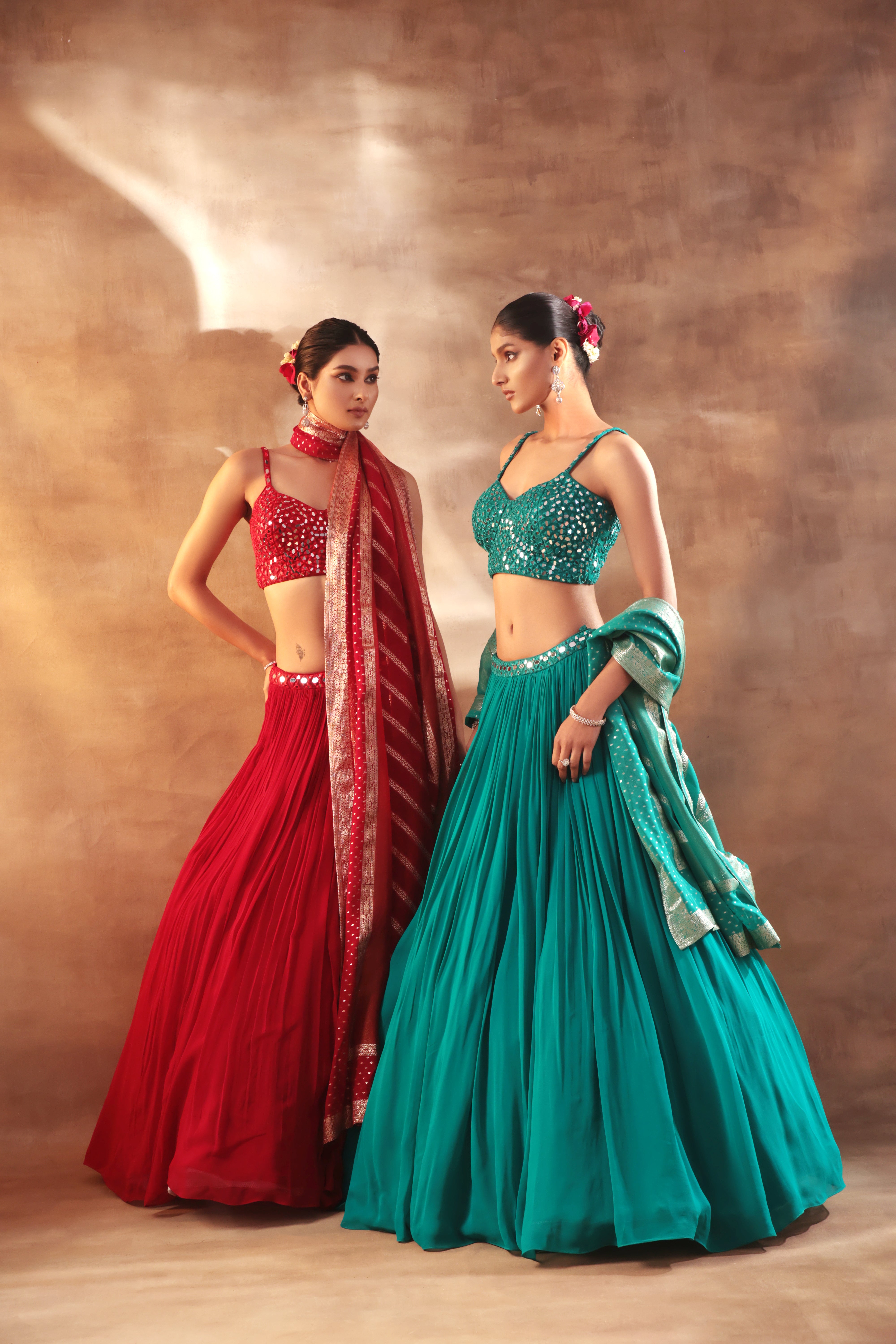 Red Mirror Work Lehenga for Weddings & Festive Wear