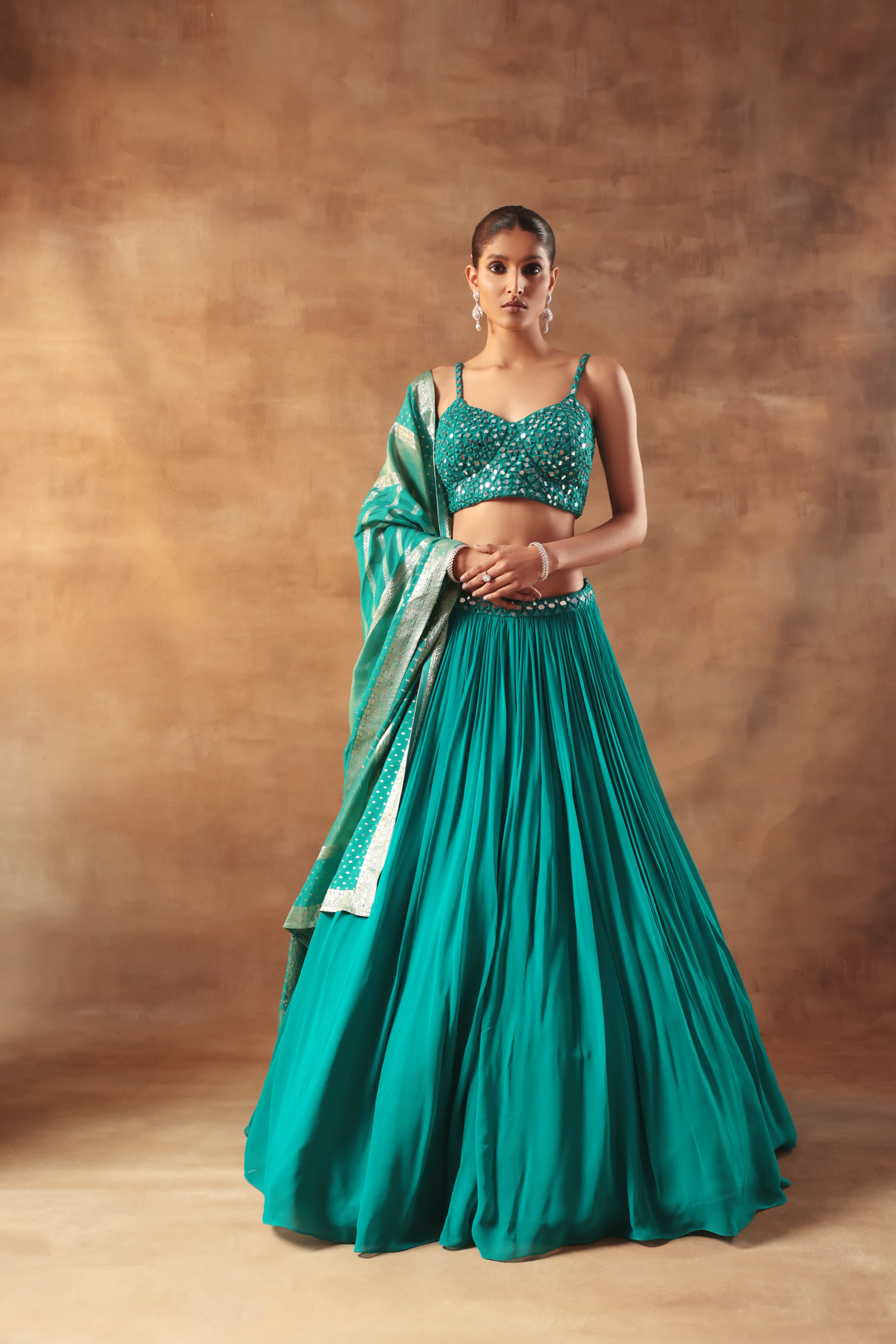 Firozi Mirror Work Lehenga – Festive Wear for Women