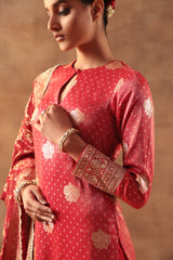 Tissue jacquard long kurta set for festive and wedding occasions