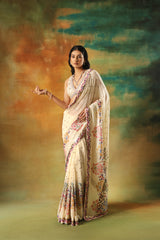 Ivory Embroidered Saree with Embellished Blouse