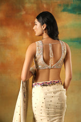 Ivory Embroidered Saree with Embellished Blouse