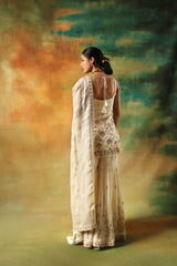 Light Gold Multicolor Sharara Set in Organza – Meena Gurnam