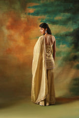 Beige Tissue Embroidered Sharara Set for Festive Elegance
