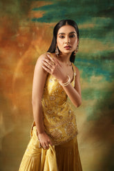 Beige Tissue Embroidered Sharara Set for Festive Elegance