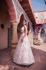 Pink Net Cutdana & Sequins Embroidered Lehenga Set