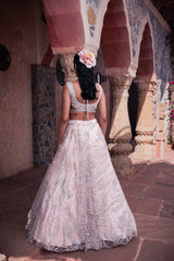 Pink Net Cutdana & Sequins Embroidered Lehenga Set
