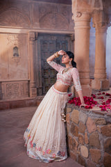 Ivory Net & Organza Hand Embellished Lehenga Set