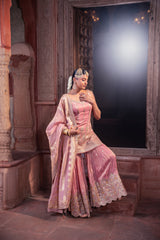 Pink Tissue Sequins Embellished Sharara Set
