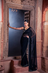 Black Net & Viscose Georgette Saree Set