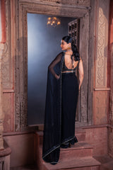 Black Net & Viscose Georgette Saree Set