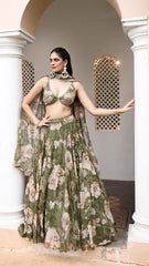 Modern lehengas with luminous prints and ethereal elegance.