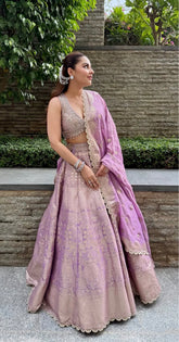 purple jacquard lehnga