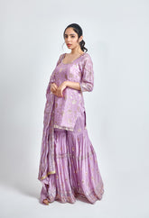 Purple and Gold Embroidered Sharara Set for Wedding & Festive Wear