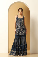 Festive Wear Embroidered Kurti Sharara Set Online