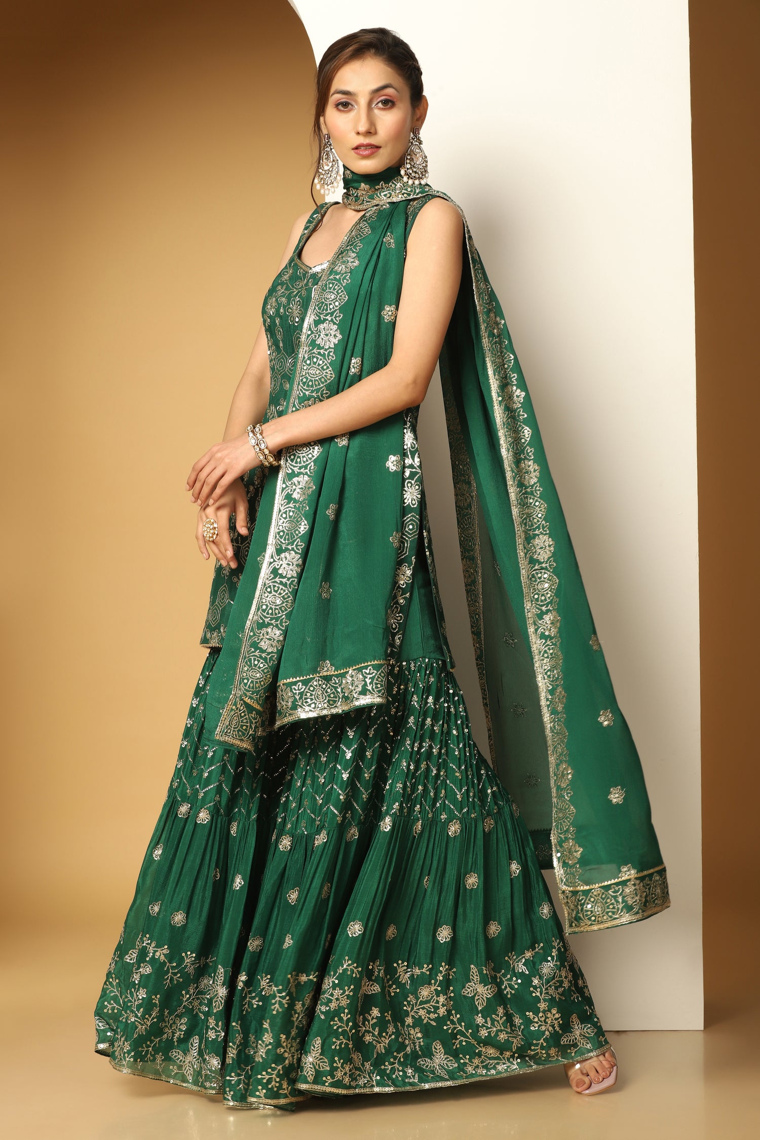 Embroidered Short Kurti and Sharara Set for Wedding & Festive Wear