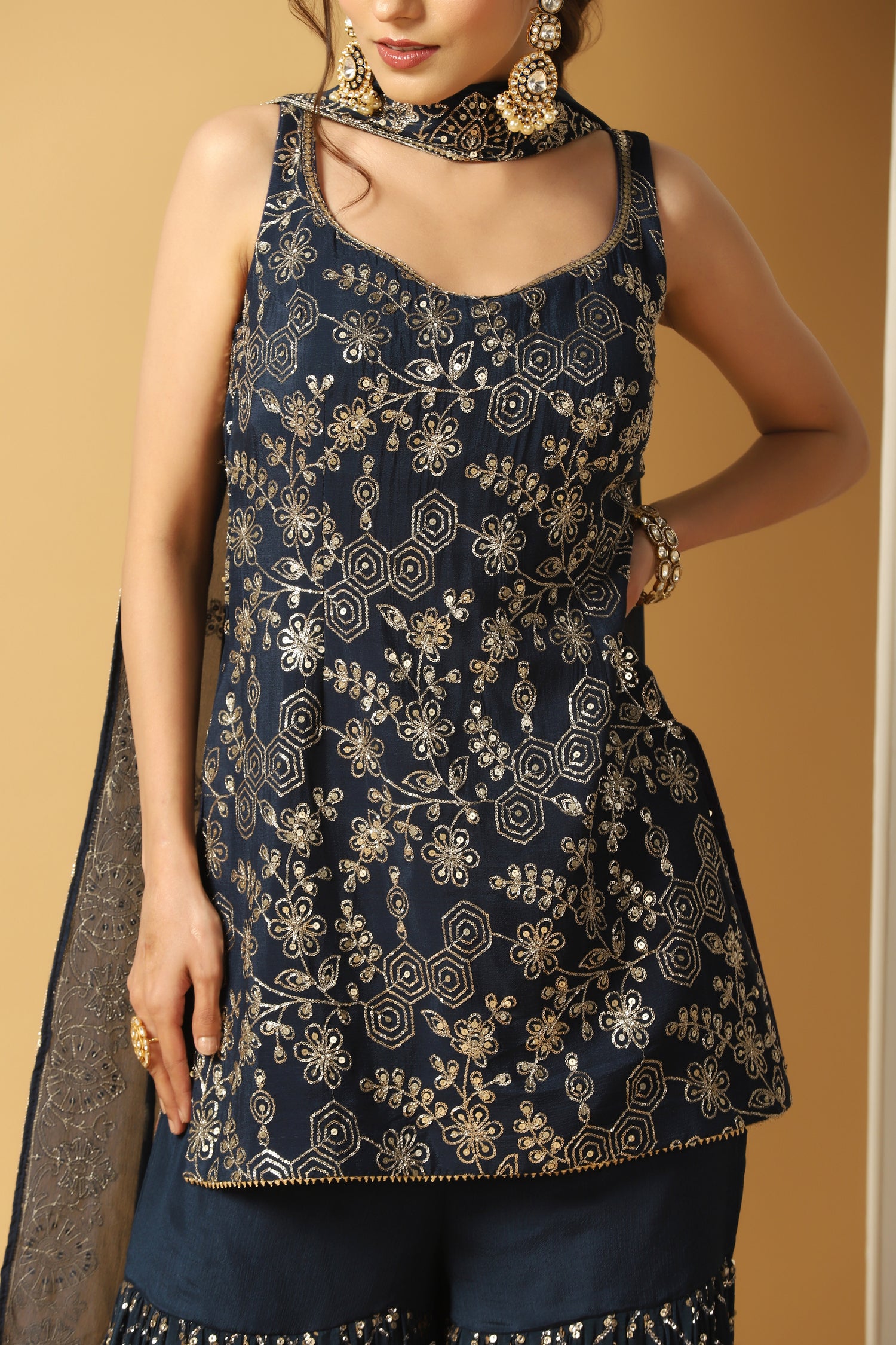 Festive Wear Embroidered Kurti Sharara Set Online