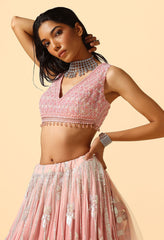 Rose Pink Ombre Lehenga with Tone to Tone Sequence Blouse