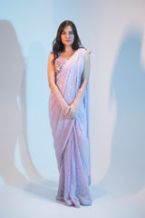 Lilac embroidered saree with multi tone sequence work blouse