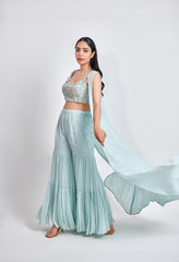 Ice Blue Sharara with Multicolor Blouse – Designer Ethnic Wear