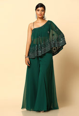Bottle Green Fusion Outfit with Silver Mirror Work – Ethnic Wear