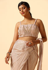Shimmer Draped Saree with Gold Sequence and Pearl Blouse