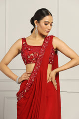 Designer Red Sequin Embroidered Sharara Saree for Weddings