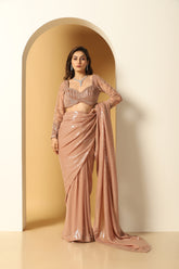 Rose Pink Georgette Cutdana Embroidered Saree