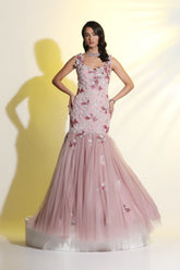 Peach 3D Embroidered Gown for Wedding, Reception & Party Wear