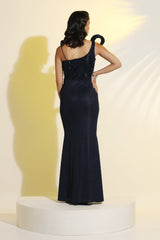 Sapphire Blue Body Hugging Gown | Designer Fitted Evening Gown
