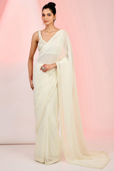 Ivory Georgette Cutdana & Sequins Hand Embellished Saree