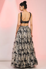 Printed fabric with cutdana sequin and stone hand embroidery