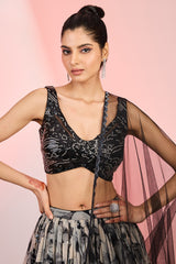 Printed fabric with cutdana sequin and stone hand embroidery