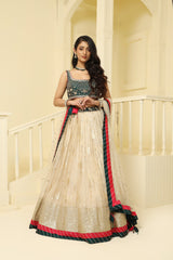Gold and green embroided Tissue lehenga