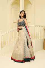 Gold and green embroided Tissue lehenga