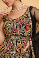 Designer Multicolor Sharara Set in Banarasi Jacquard Silk