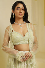 Sea Green Georgette Hand Embellished Jacket Lehenga