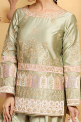 Color Patch & Dori Sequin Suit Set with Net Dupatta – Festive Look