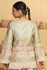 Color Patch & Dori Sequin Suit Set with Net Dupatta – Festive Look